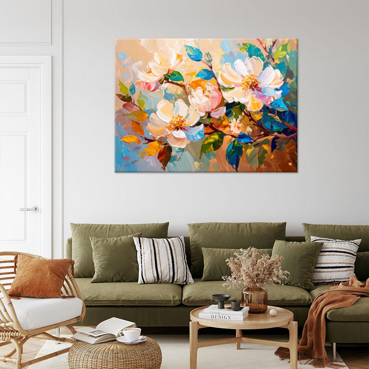LEINWANDBILD Bunte Blumen Blätter Natur 60x40cm - Multicolor, Textil (60/40cm) - Feeby
