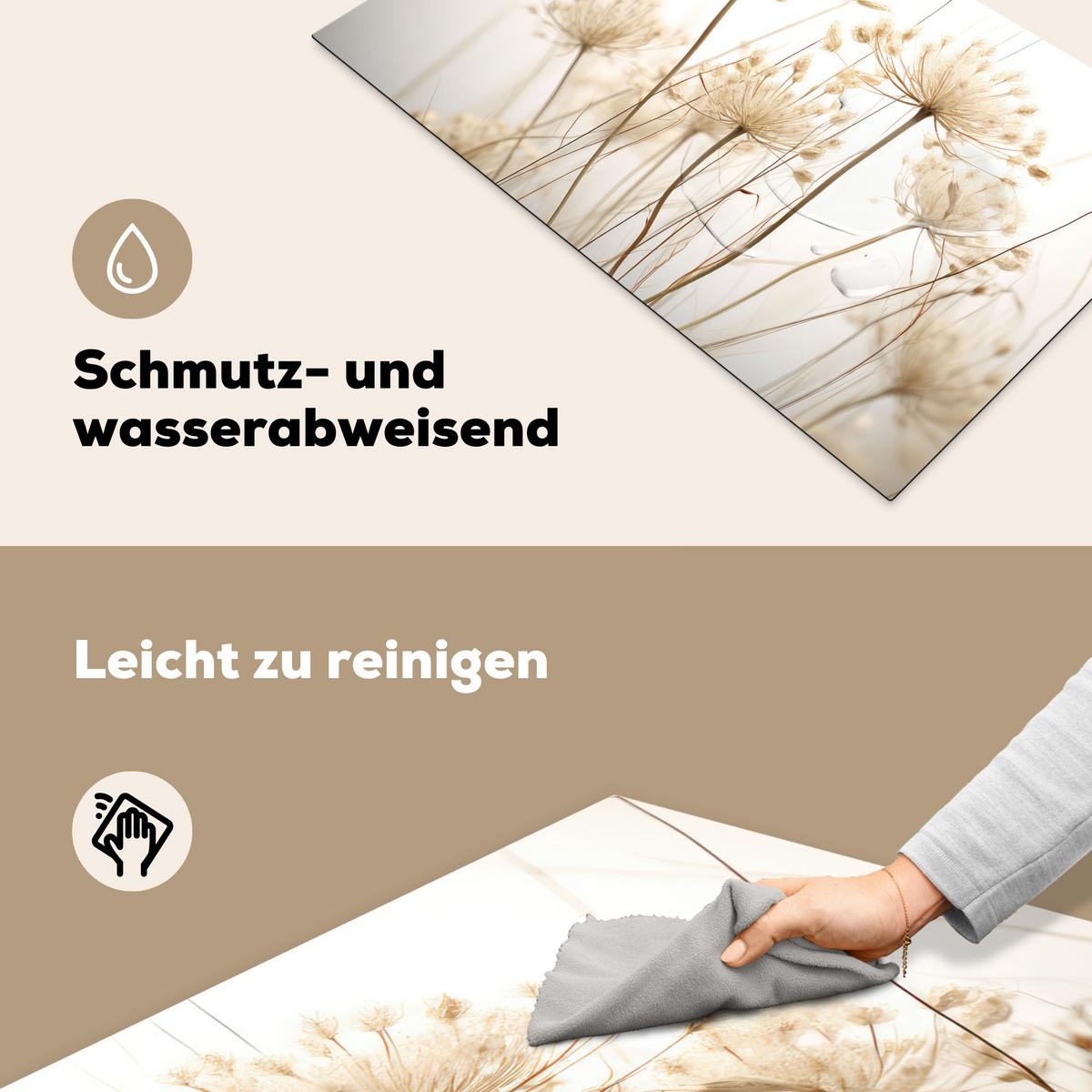 HERDABDECKPLATTE Blumen - Weiß - Sonnenlicht Ceranfeldabdeckung 85x52 cm - Ecru, Kunststoff (85/52/0.2cm) - MuchoWow