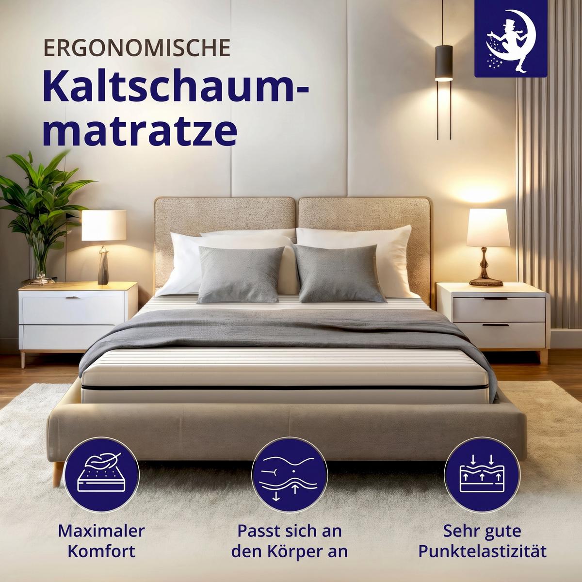 WENDEMATRATZE 140x200 cm Kaltschaum 7 Zonen H2 H3 – ergonomische Matratze 13 cm Höhe mit waschbarem Bezug, Rollmatratze für Lattenrost - Weiß, Textil (140/200cm) - Mister Sandman
