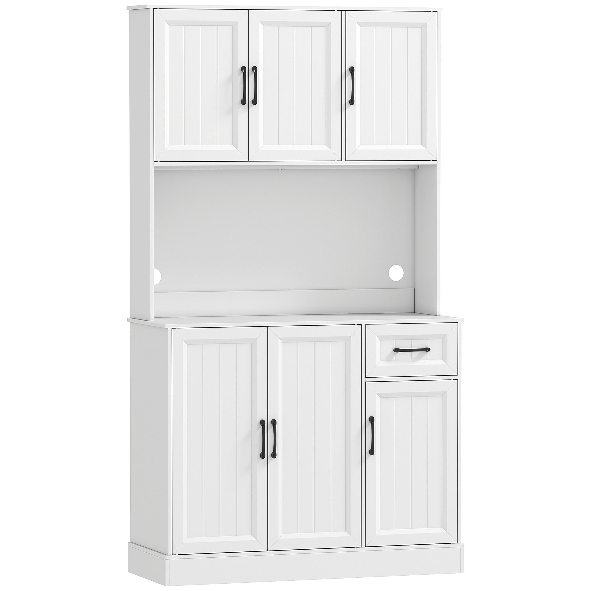 KÜCHENSCHRANK Buffetschrank mit Arbeitsplatte Verstellbaren Regalen 6 Türen - Schwarz/Weiß, Holzwerkstoff/Metall (39.5/180.5/100cm) - HOMCOM