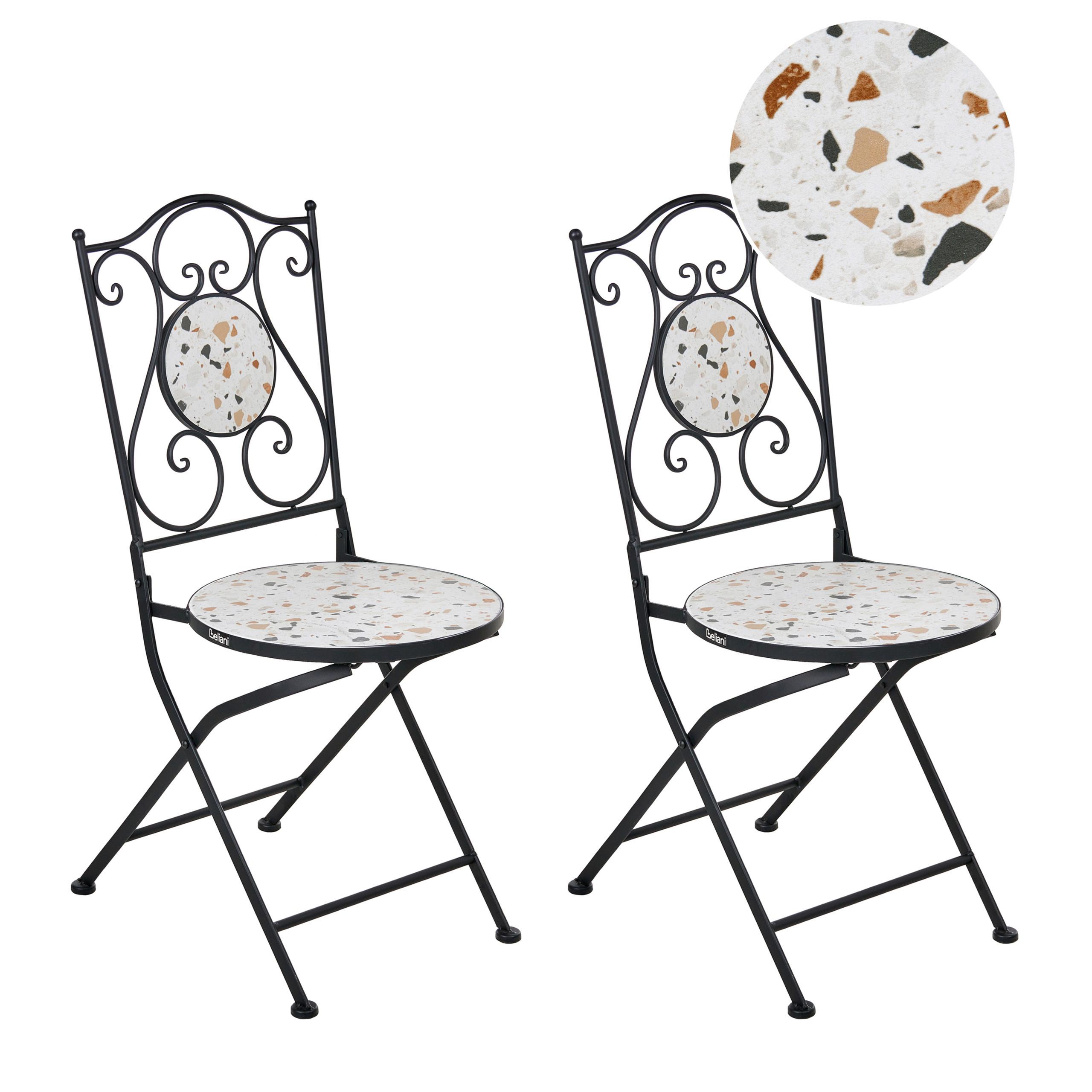 GARTENSTUHL 2er-Set Terrazzo Weiß Artena - Schwarz/Weiß, Metall (39/87/47cm) - Beliani