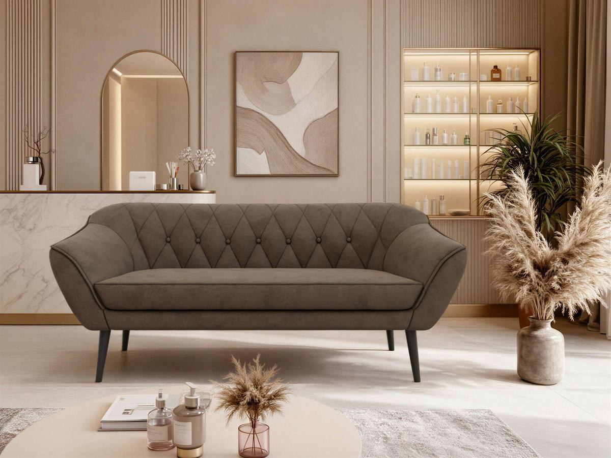 3-SITZER-SOFA PIRS - Braun Velvet - Schwarze Beine - Dunkelbraun/Schwarz, Holzwerkstoff/Textil (180/75/74cm) - MKS