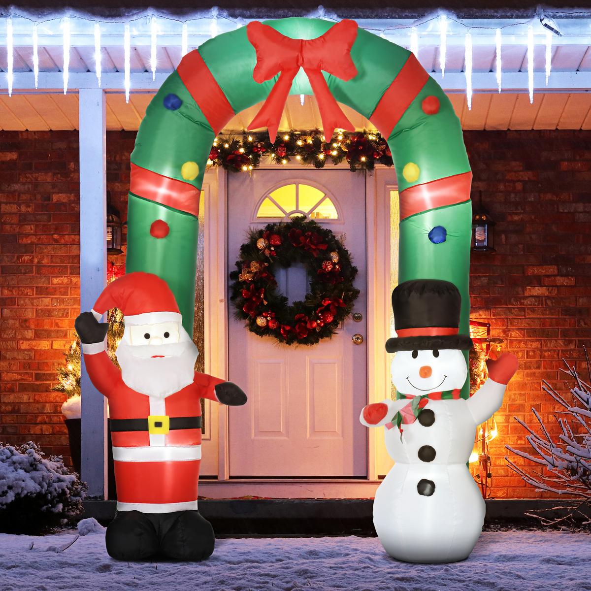 WEIHNACHTSDEKO 2,45 m Torbogen mit Weihnachtsmann und Schneemann aufblasbar LEDs - Multicolor, Kunststoff (80/245/198cm) - HOMCOM