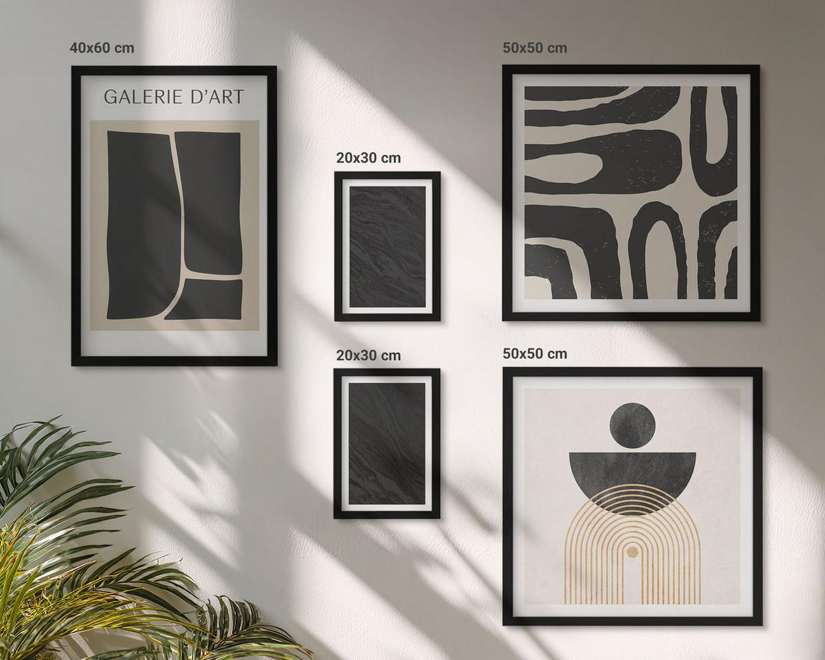 BILDER SET 5er Set - 50x50 cm & 20x30 cm & 40x60 cm Schwarzer Rahmen - Abstrakte Marmorformen - Schwarz, Kunststoff (40/60cm) - TULUP