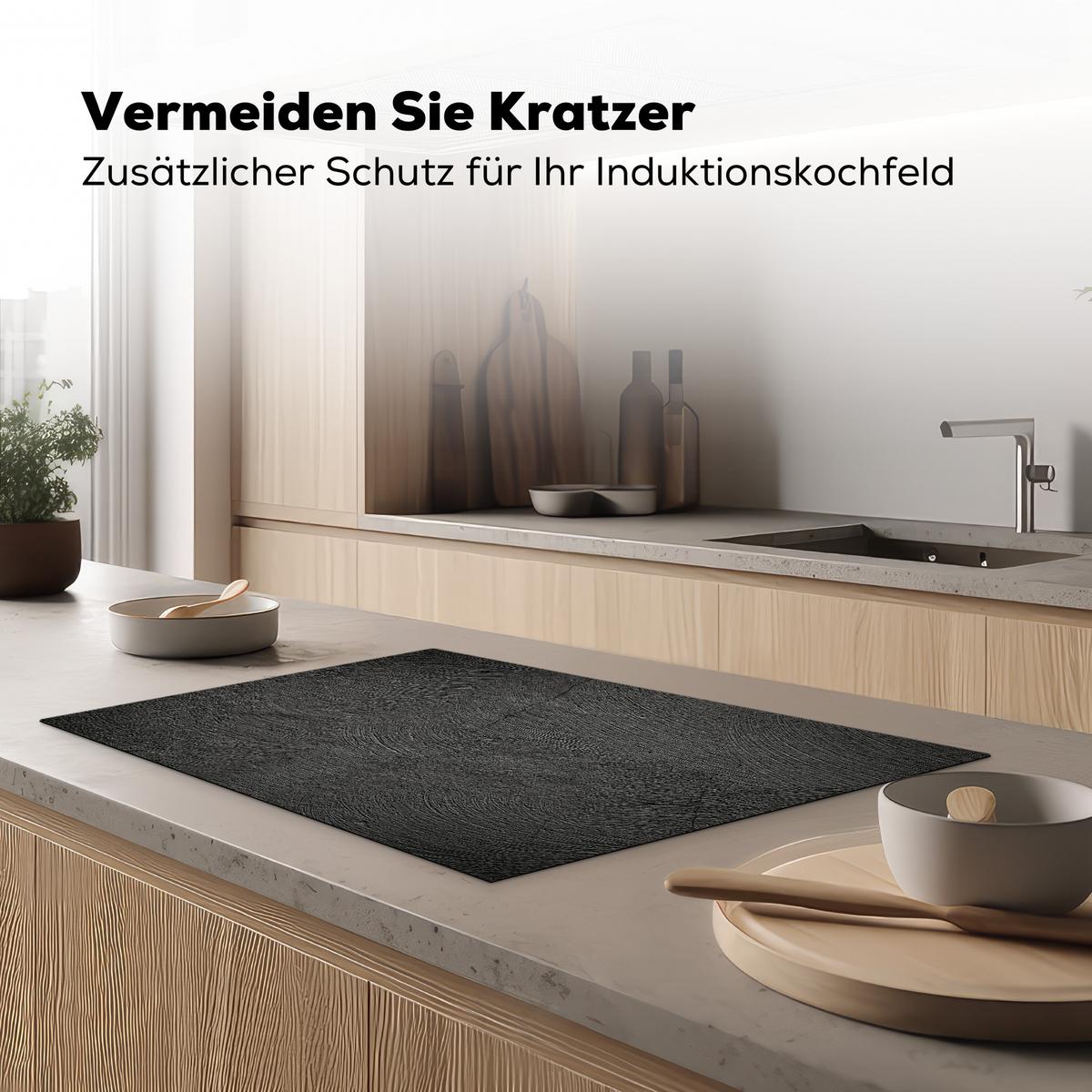 HERDABDECKPLATTE Beton - Schwarz - Industriell Induktionsmatte 81x52 cm - Anthrazit, Kunststoff (81/52/0.2cm) - MuchoWow