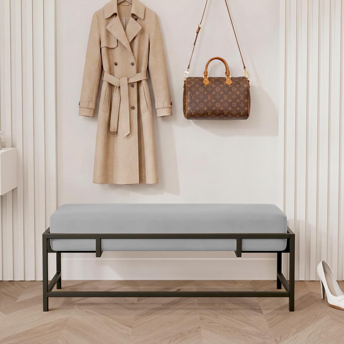 POLSTERBANK GLAM 100 cm Schwarz / Grau ,Metallgestell - Grau, Textil/Metall (100/45/35cm) - Idohome