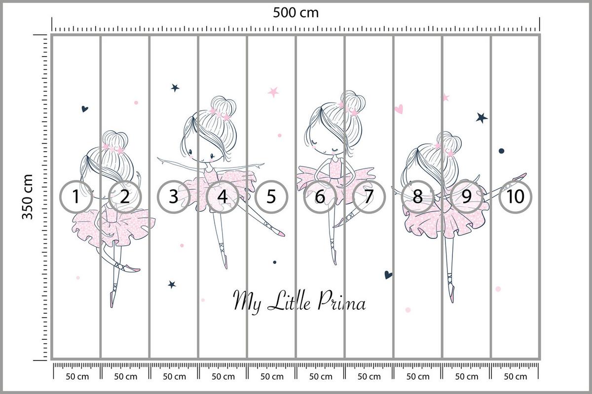 FOTOTAPETE für Kinderzimmer Kleine Ballerinen Tanzen Herzen Sterne 500x350 - Weiß, Papier (500/350cm) - Muralo