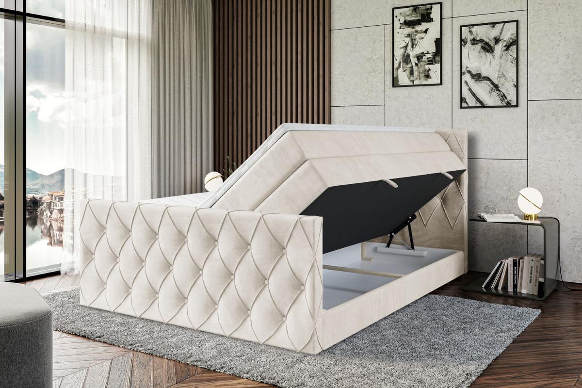 BOXSPRINGBETT AMAY-Z KING - 140x200 - H3/H4 - Ecru - Hellbraun, Holzwerkstoff (140/200cm) - ALTDECOR
