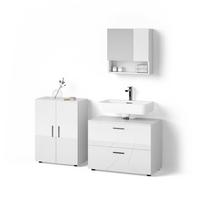 BADMÖBEL-SET Ronco Weiß Hochglanz 3 Teile, mit Unterschrank 80 cm - Weiß Hochglanz, Holzwerkstoff (80/58/41cm) - Livinity®
