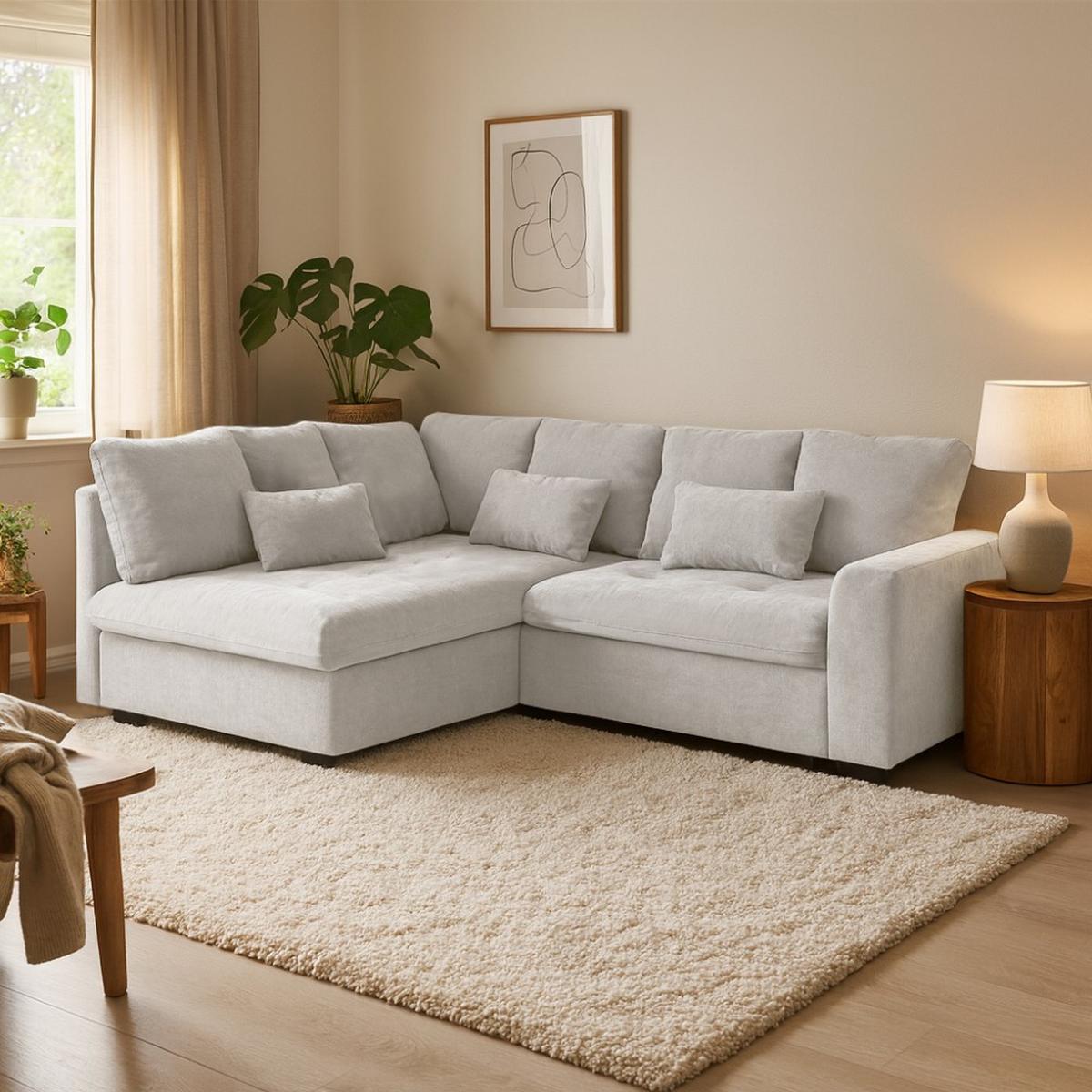 ECKSCHLAFSOFA Ramo mit Bettkasten, Topper gratis, Beige, links - Beige/Schwarz, Textil (190/229cm) - Beautysofa