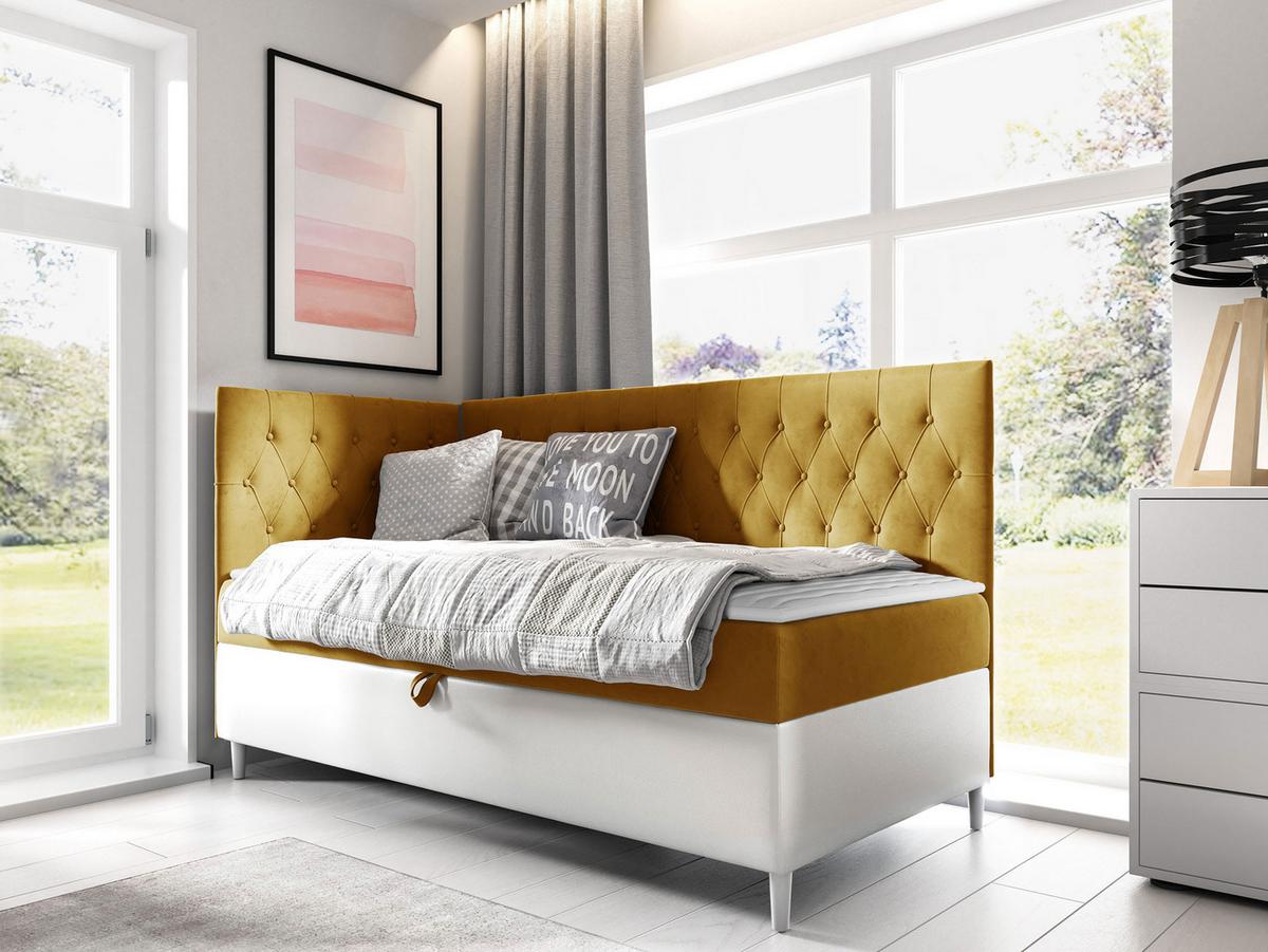 BOXBETT Filip Junior 3, Seite zum Öffnen des Bettkastens: Links - H3 - Gelb/Weiß, Holz (90/200cm) - MIRJAN24
