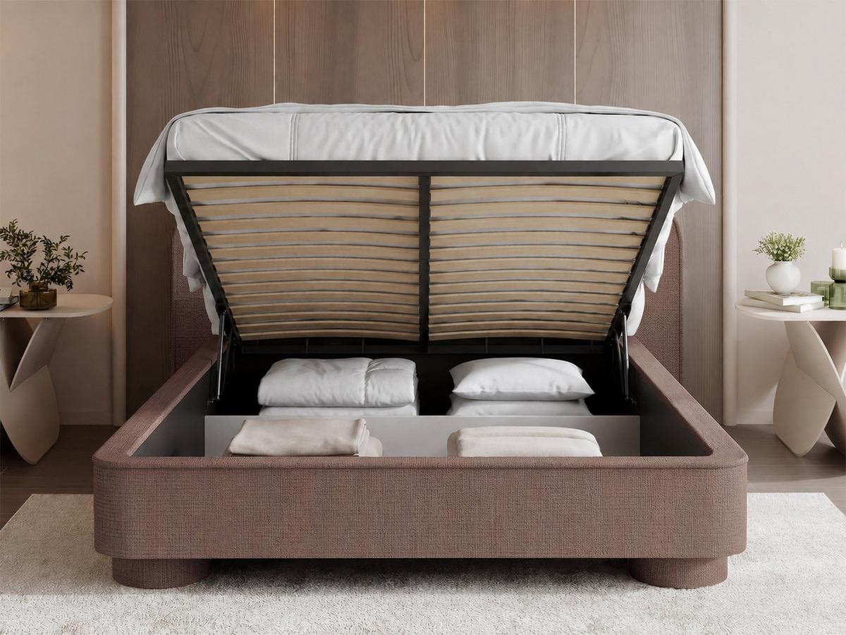 POLSTERBETT Aurora mit Bettkasten, Lattenrost & gepolsterten Füßen in Braun Chenille 140x200 cm - Birkefarben/Schwarz, Holzwerkstoff/Textil (140/200cm) - WFL GROUP