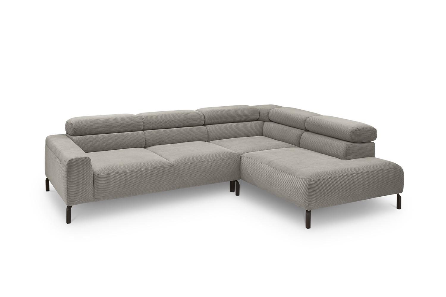ECKSOFA MIT MOTORISCHEM SITZVORZUG DELIA Grau Cord Relaxfunktion - Schwarz/Grau, Textil/Metall (276/219cm) - KAWOLA