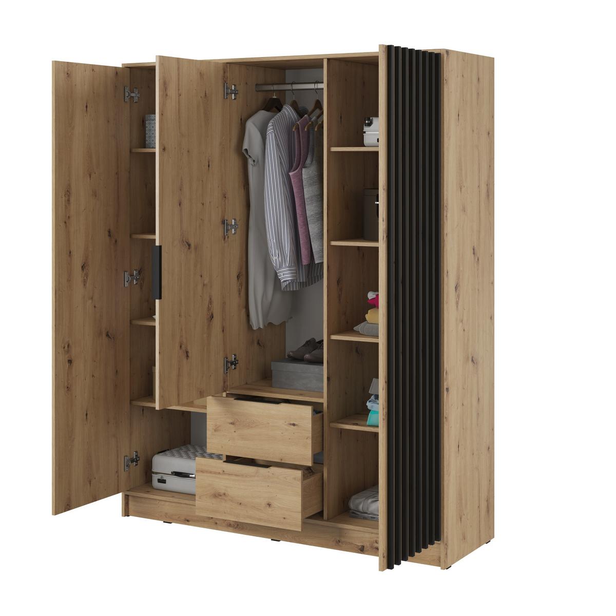 DREHTÜRENSCHRANK NELIANA 155/200/51 cm 3-türig Eiche Artisan - Eiche Artisan, Holzwerkstoff (155/200/51cm) - MASSENO