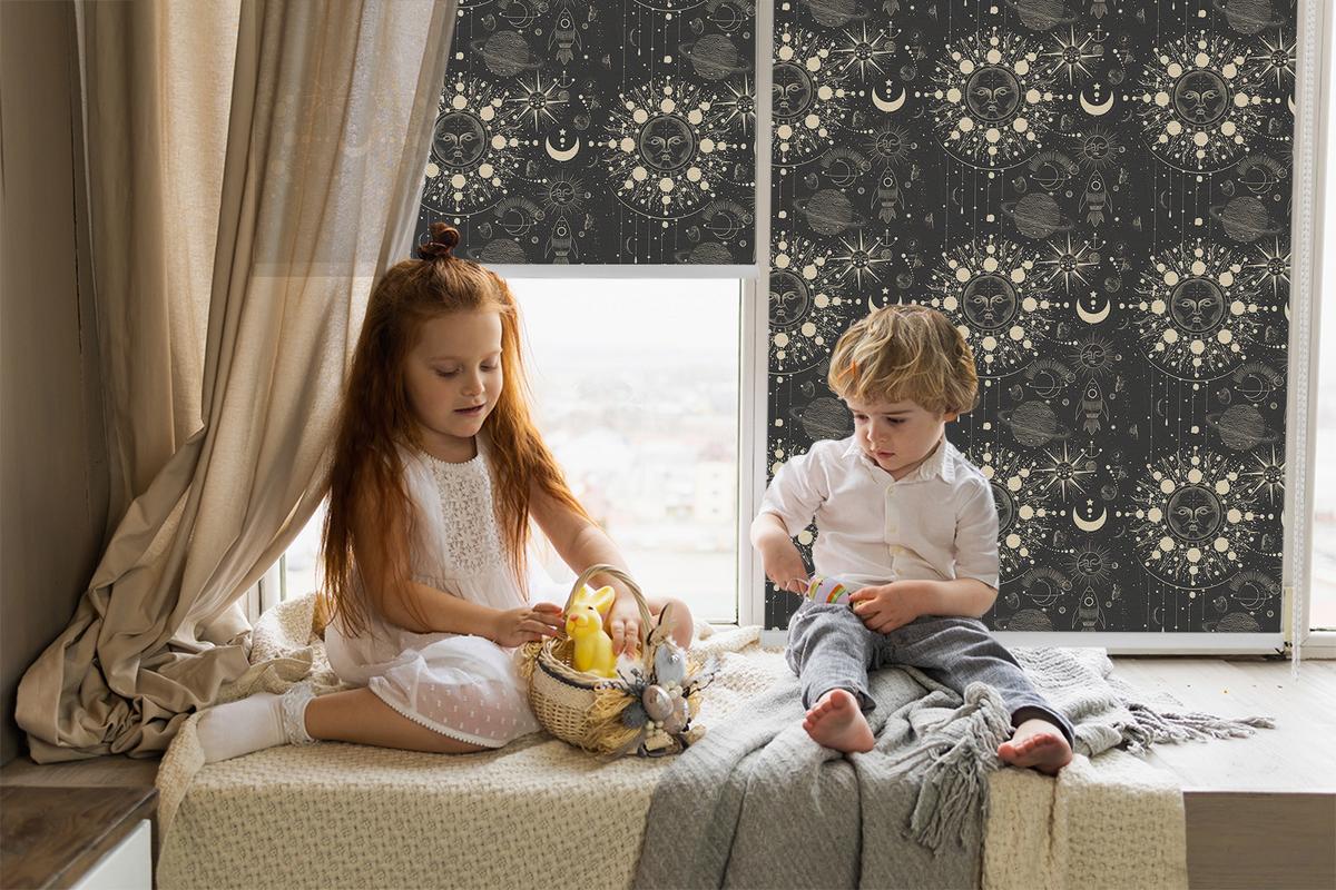 INNENROLLO - Fensterrollo - Rollo - 80x180 cm - Kosmos - Schwarz, Kunststoff (80/180/0.5cm) - TULUP
