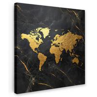 LEINWANDBILD Weltkarte - Gold - Marmor Deko Groß 90x90 cm - Goldfarben, Textil (90/90cm) - MuchoWow