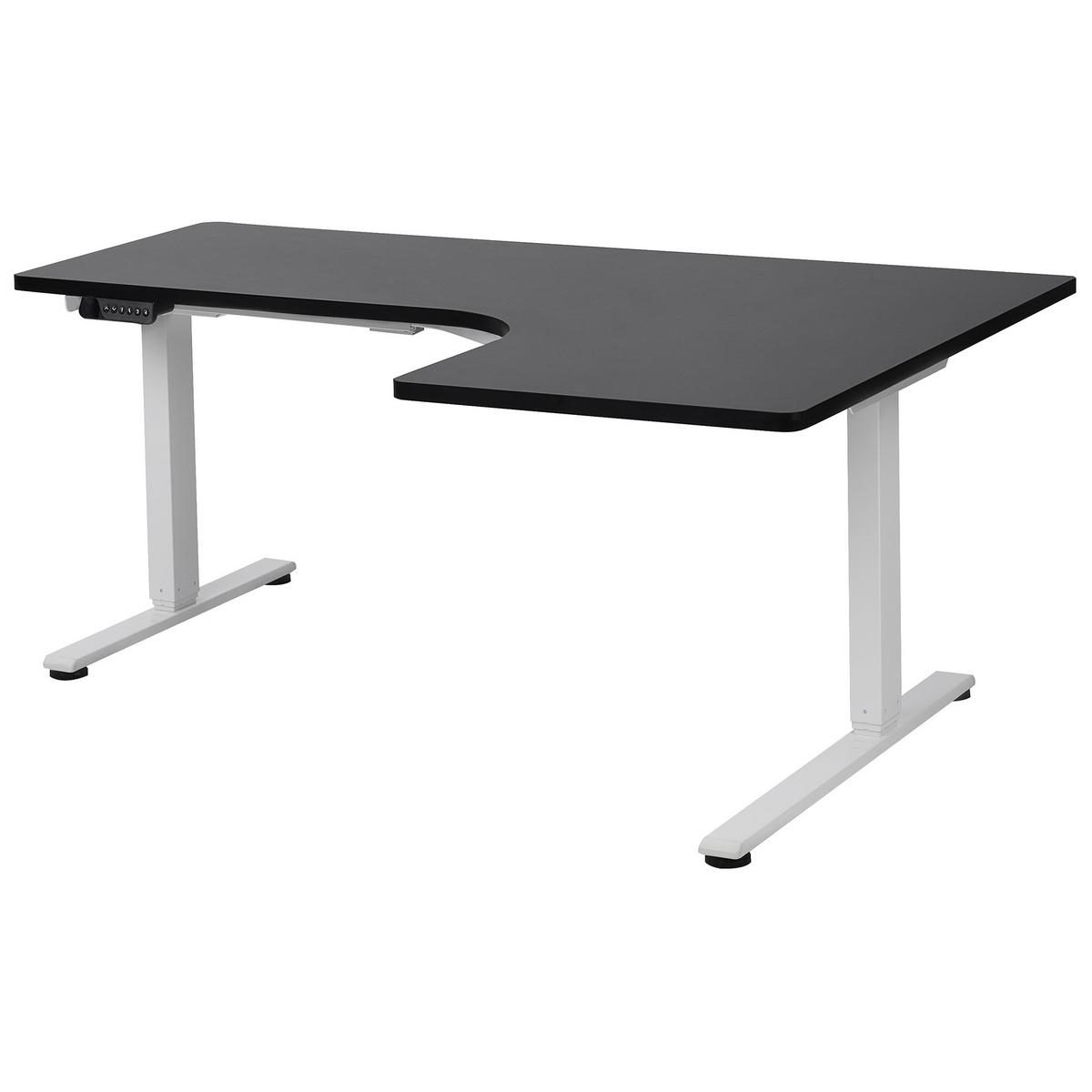 ECKSCHREIBTISCH elektrisch höhenverstellbar 160/109 cm Schwarz/Weiß rechtsseitig Destines - Schwarz/Weiß, Holzwerkstoff/Metall (109/160/60cm) - Beliani