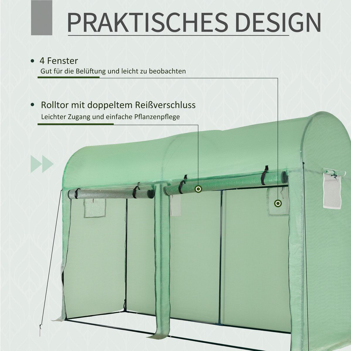 FOLIENGEWÄCHSHAUS, Grün, Stahl, PE-Kunststoff - Grün, Kunststoff (100/200/300cm) - Outsunny