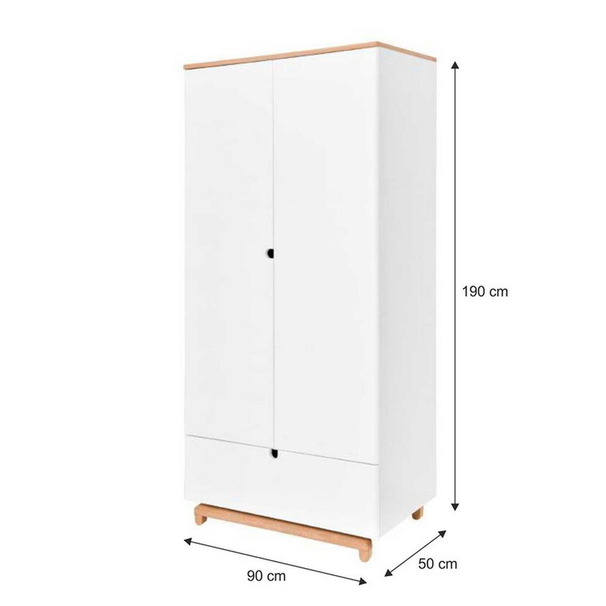 SCHRANK 2 Türen Weiß und Holz - Weiß, Holzwerkstoff (90/109/50cm) - Petits-meubles