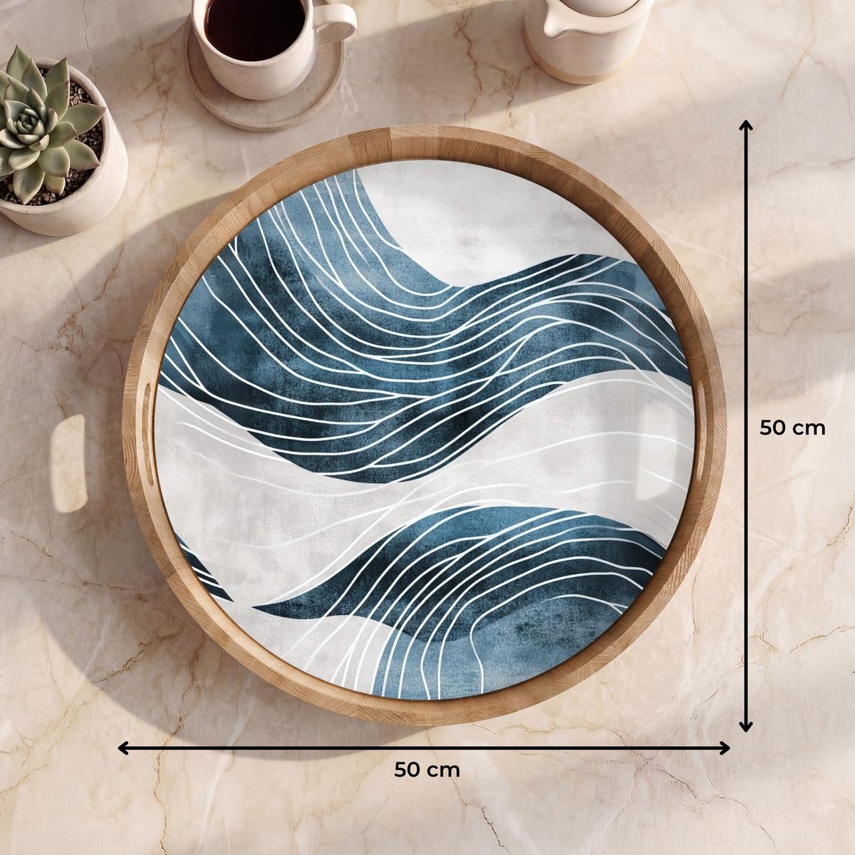 TABLETT Linien - Wellen - Abstrakt - Grau 50x50 cm - Blau, Holz (50/5/5cm) - OnlyWow