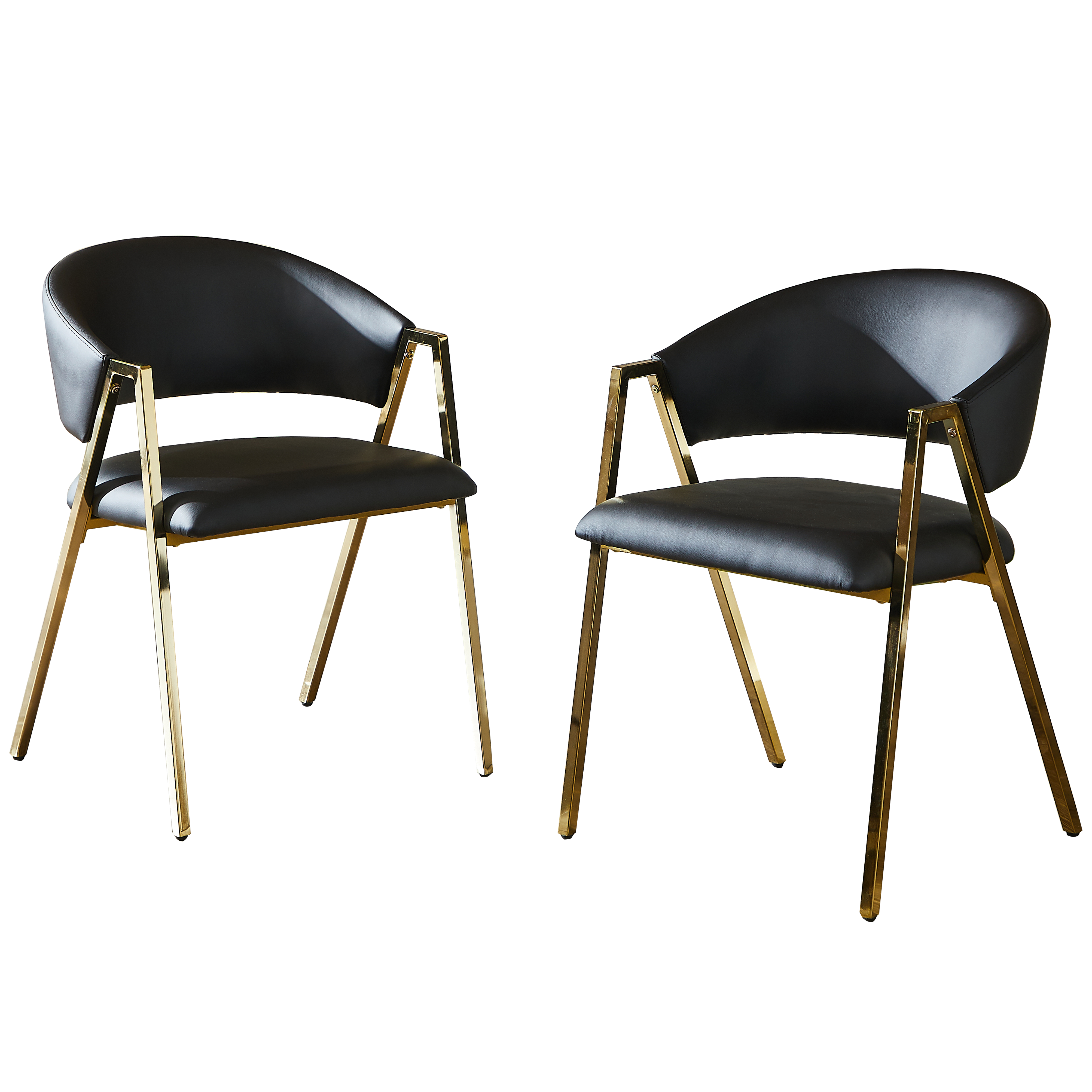 ESSZIMMERSTUHL 2ER-SET aus schwarzem PU-Leder und Gold Metall, mit Rückenlehne und Höhenausgleich - Schwarz, Textil (56/77/59cm) - Urban Meuble