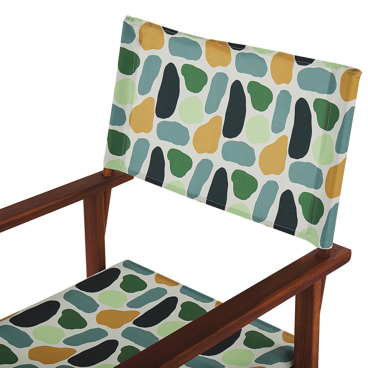 GARTENSTUHL 2er-Set Akazienholz dunkelbraun Auflagen cremeweiß/mehrfarbig Fleckenmuster Cine - Dunkelbraun/Creme, Holz (50/91/50cm) - Beliani