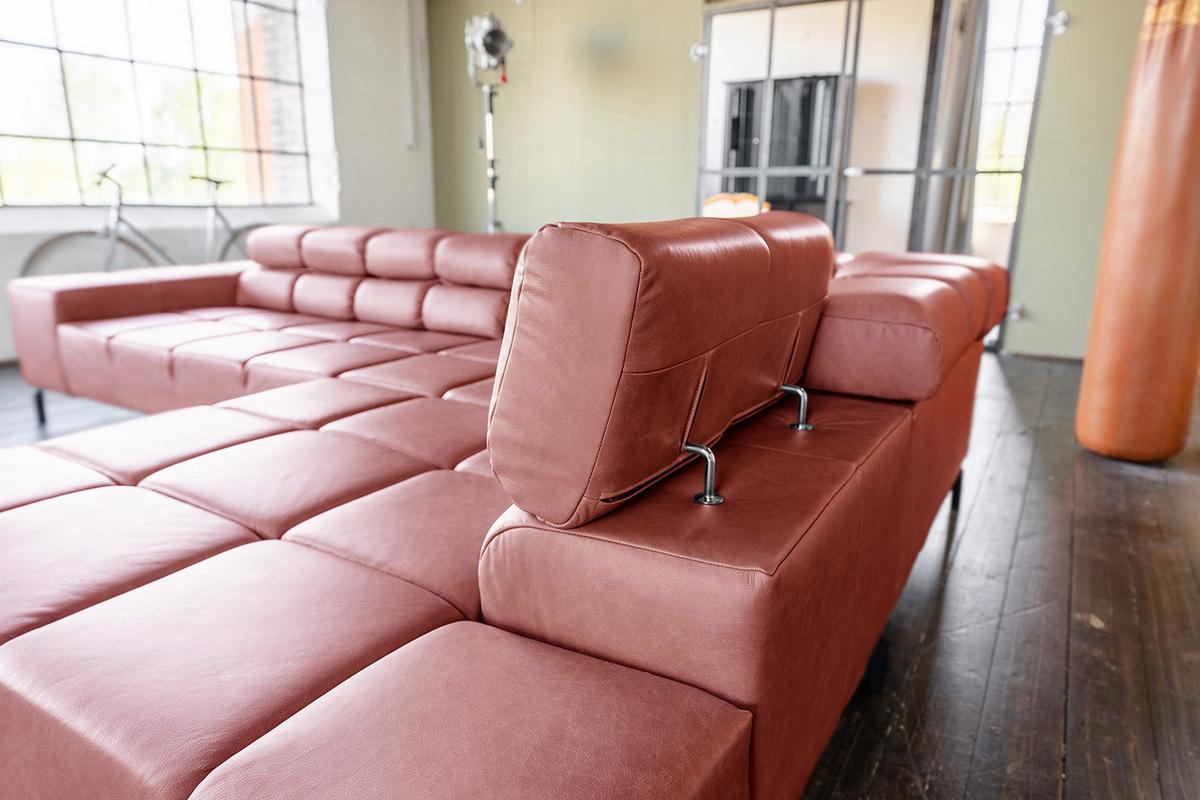 ECKSOFA NELSON Rot Leder Relaxfunktion - Rot/Schwarz, Leder/Metall (321/216cm) - KAWOLA