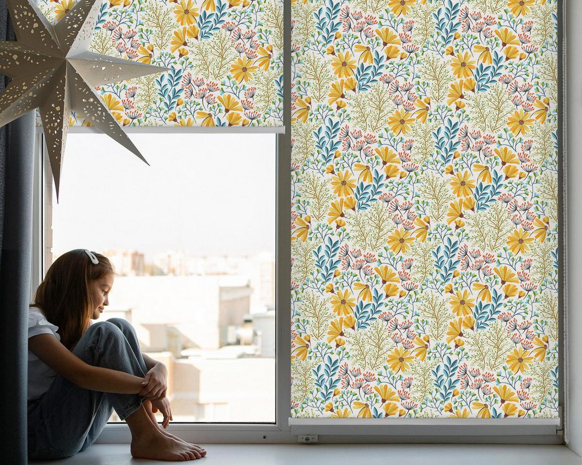 INNENROLLO - Fensterrollo - Rollo - 110x140 cm - Blumen - Gelb, Kunststoff (110/140/0.5cm) - TULUP
