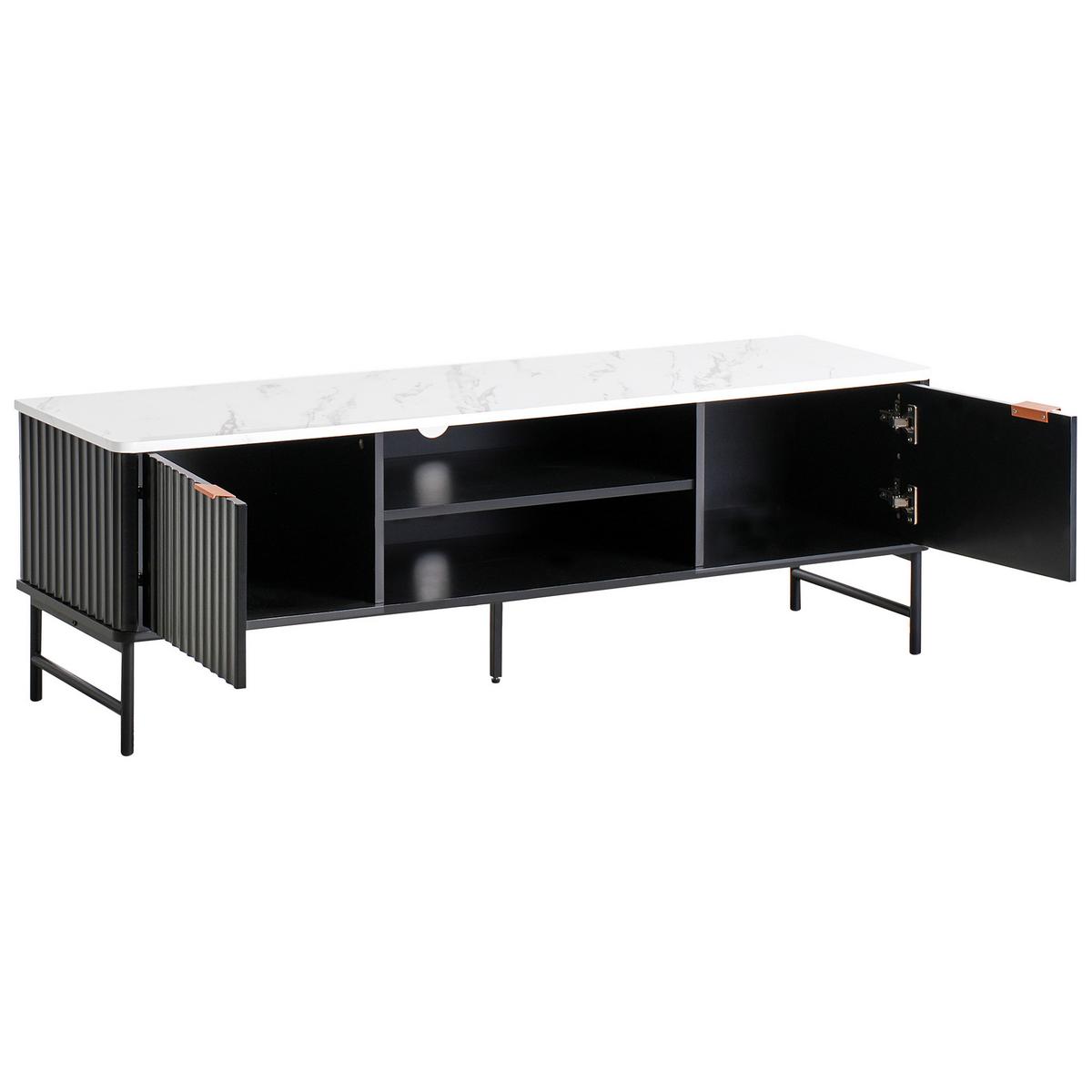 TV-MÖBEL Marmor Optik/Schwarz Glastonbury - Schwarz/Weiß, Holzwerkstoff (140/46/40cm) - Beliani