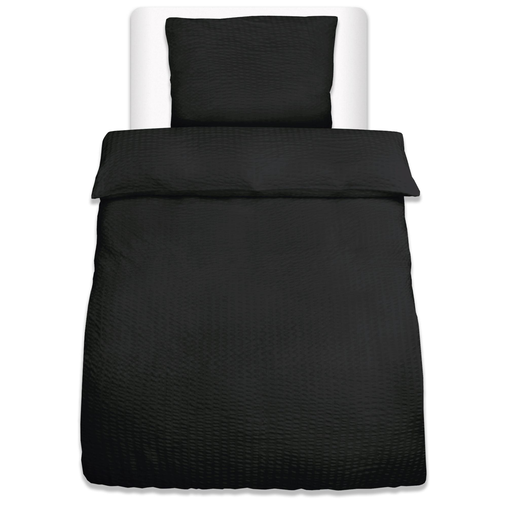BETTWÄSCHE Meline 155/220 cm + Kissenbezug 80/80 cm Schwarz Seersucker - Schwarz, Kunststoff/Textil (80/80cm) - Beautissu 