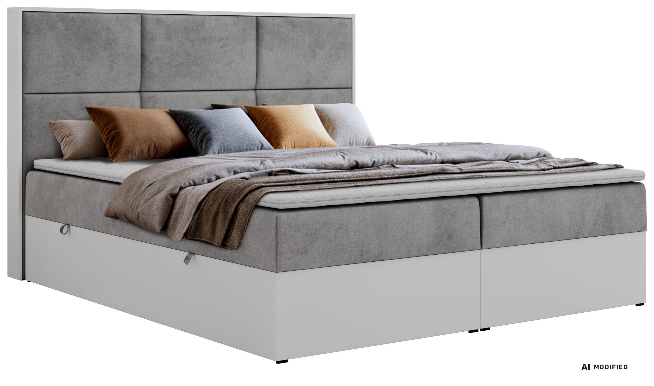 BOXBETT DELVIT 140/200 - Hellgrau Velvet - Topper Visco - H3 - Hellgrau/Schwarz, Kunststoff/Textil (140/200cm) - MKS
