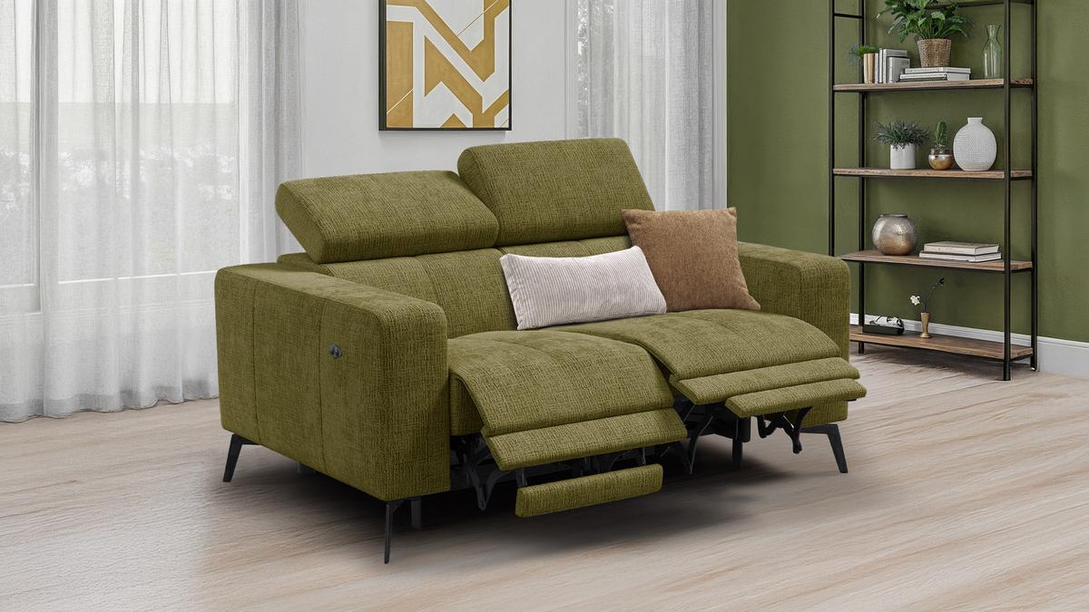 RELAXSOFA MORELLO 2-Sitzer, olive, 2 x Relax Zero Gravity - Olivgrün, Holz/Textil (164/82/103cm) - Wozimo