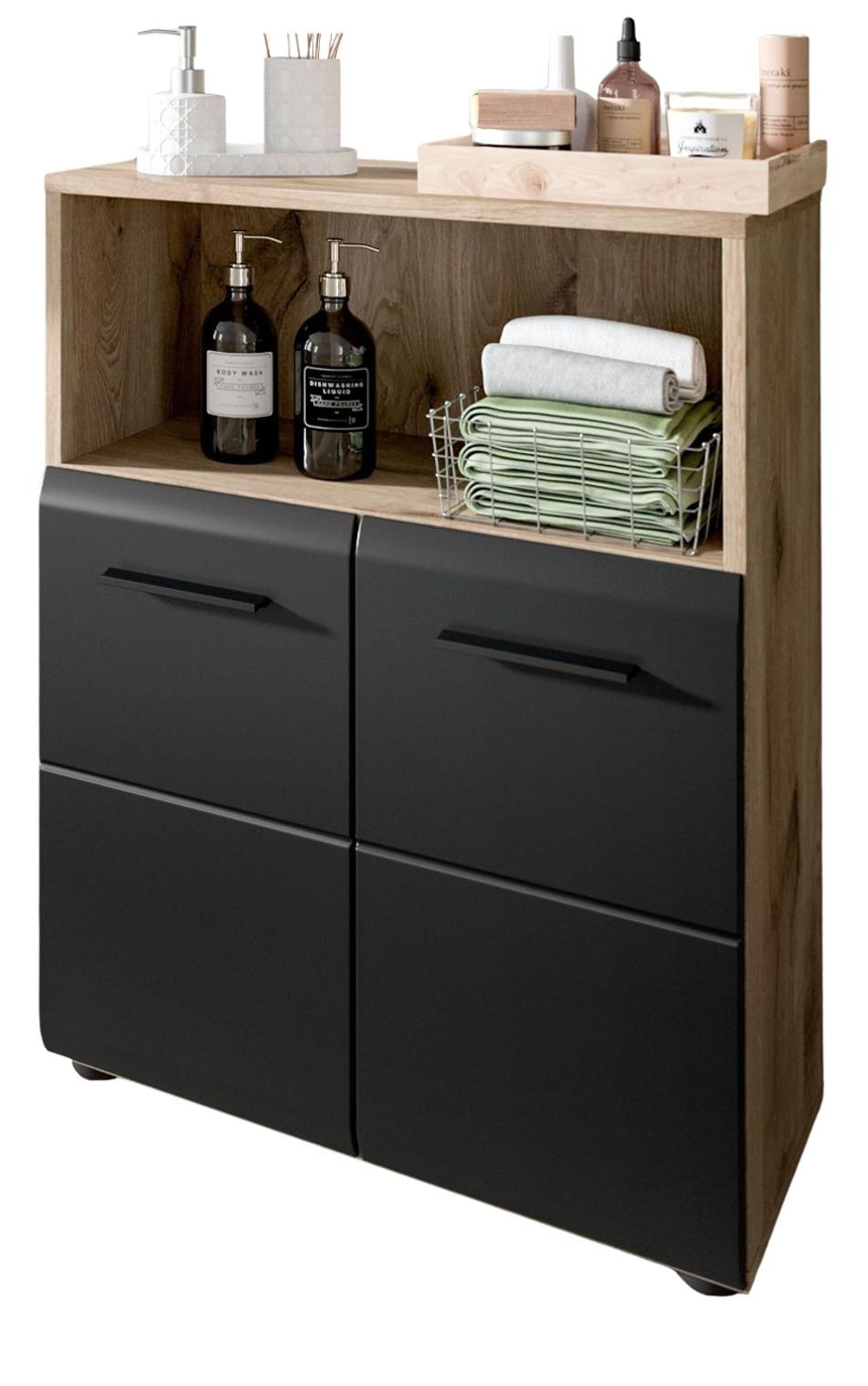 MIDISCHRANK schwarz matt, Eiche 2-türig, Badkommode 60 x 80 cm - Eichefarben/Schwarz, Holzwerkstoff/Kunststoff (60/80/30cm) - Inn.Furn