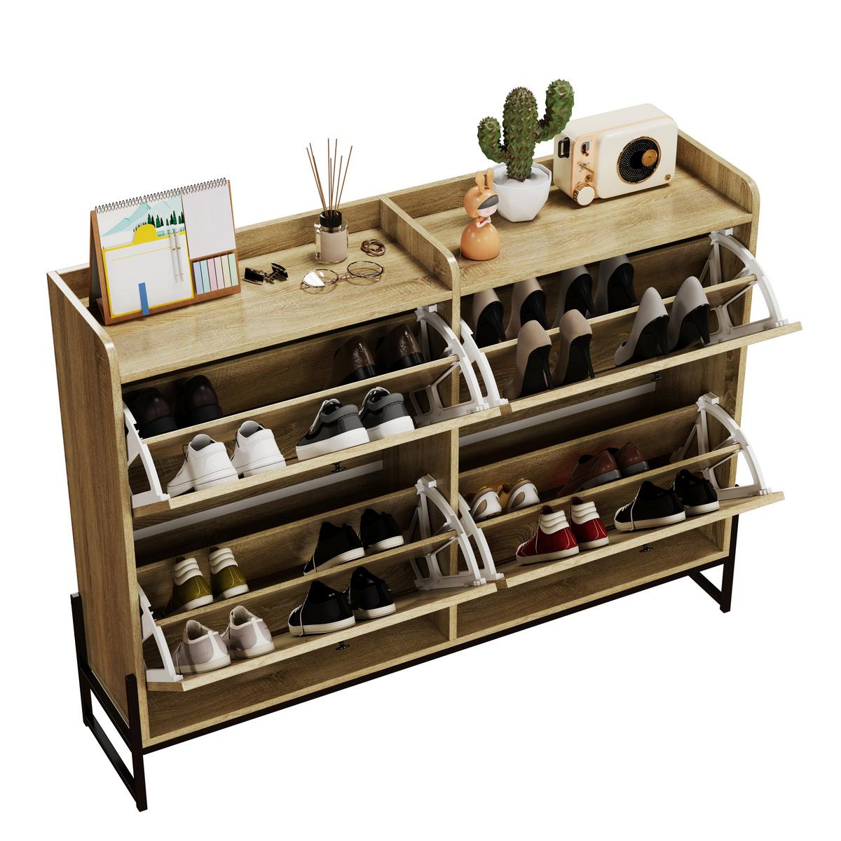 SCHUHSCHRANK mit 4 Klapptüren, Holz, Beige - Naturfarben, Textil (118/91.5/25cm) - Urban Meuble