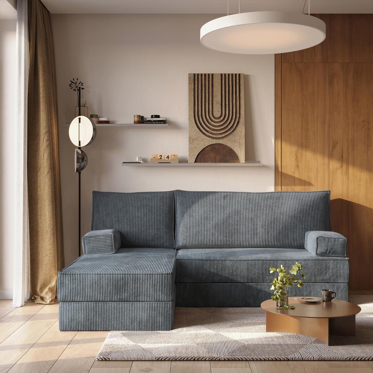 ECKSOFA NOTIA modulares Boneless Sofa mit Schlaffunktion Grau Kordstoff - Grau, Textil (200/120cm) - MASSENO