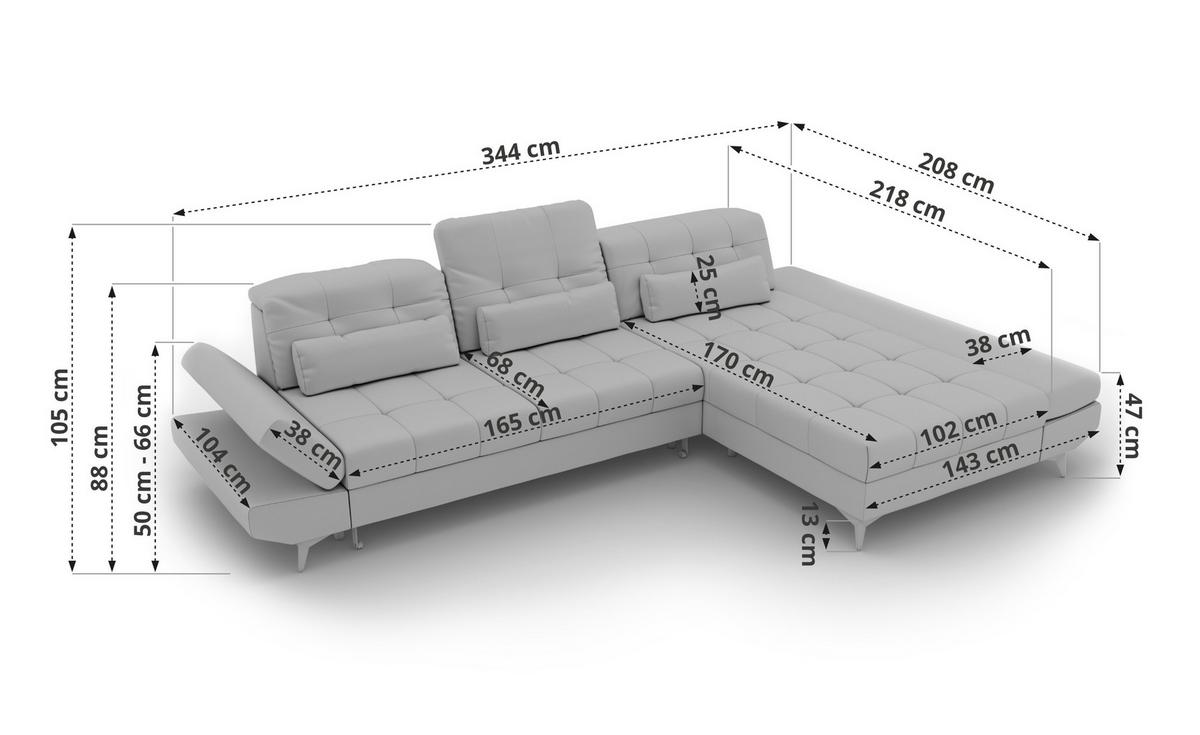 ECKSOFA ALVENO L - Creme Schenille glatt - Links Seite - Creme/Schwarz, Textil/Metall (218/344cm) - MKS