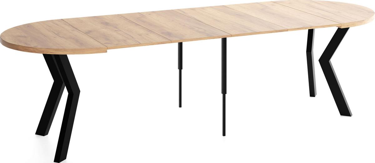 ESSTISCH Savio rund ausziehbar verlängerbar XXL, Eiche Braun 100-300/100/77 cm - Eiche Wotan/Schwarz, Holz/Holzwerkstoff (100/300/77cm) - WFL GROUP