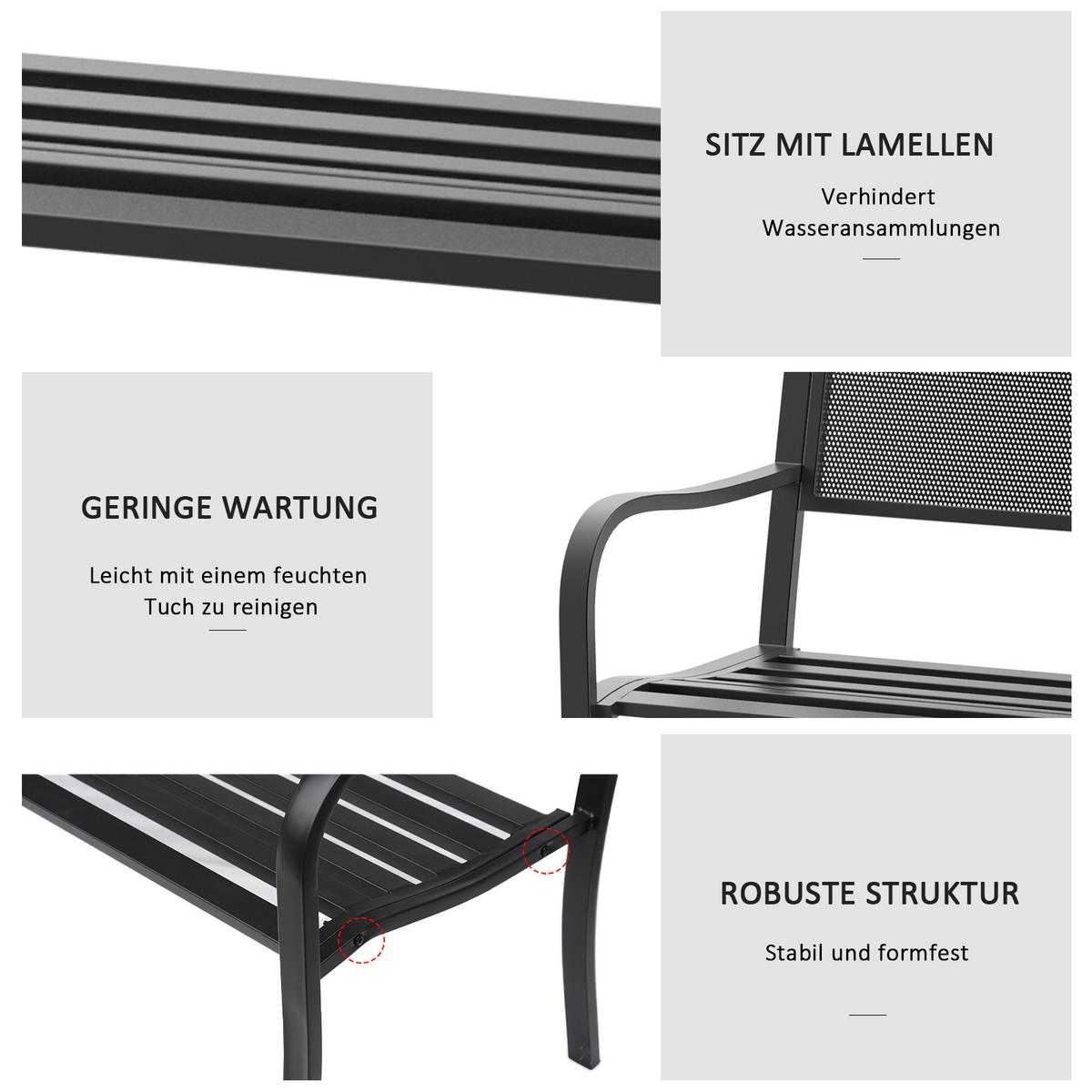 GARTENBANK, 2-Sitzer, B127 x T60 x H87cm, Stahl, Schwarz - Schwarz, Metall (60/87/127cm) - Outsunny