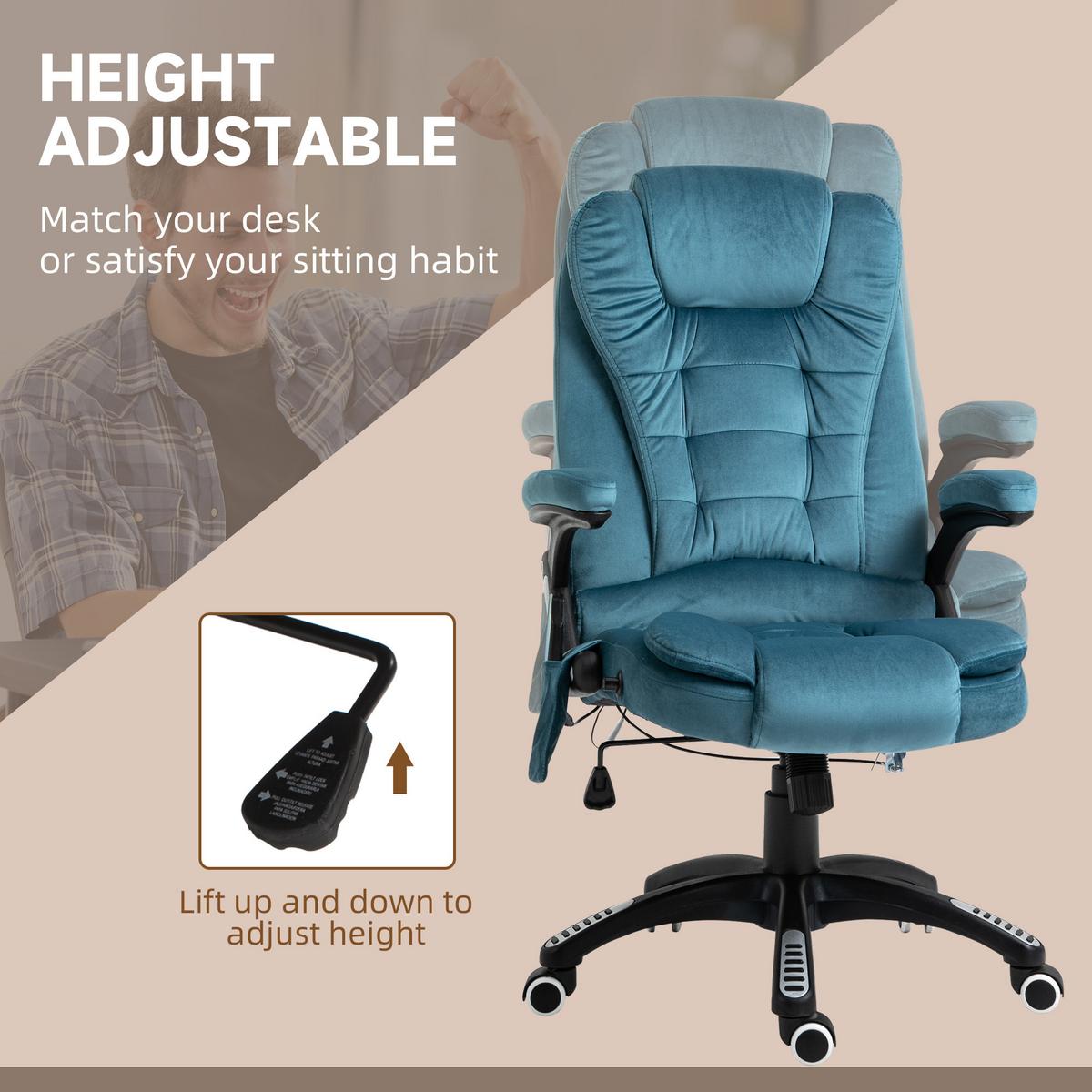 MASSAGESESSEL Chefsessel Gamingstuhl Drehstuhl Massagebürostuhl Blau - Blau/Schwarz, Kunststoff/Textil (74/116/67cm) - Vinsetto
