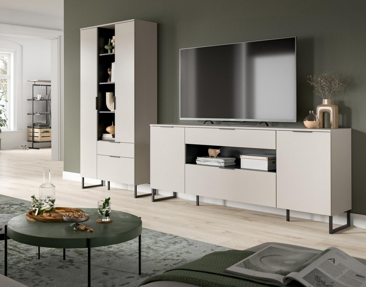 WOHNWAND kaschmir, schwarz 290 cm, Komplettset mit Soft-Close-Funktion - Kaschmir/Schwarz, Holzwerkstoff/Kunststoff (290/192/41cm) - Inn.Furn