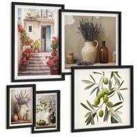BILDER SET 5er Set - 50x50 cm & 20x30 cm & 40x60 cm Schwarzer Rahmen - Oliven in Keramikgrau - Schwarz, Kunststoff (40/60cm) - TULUP