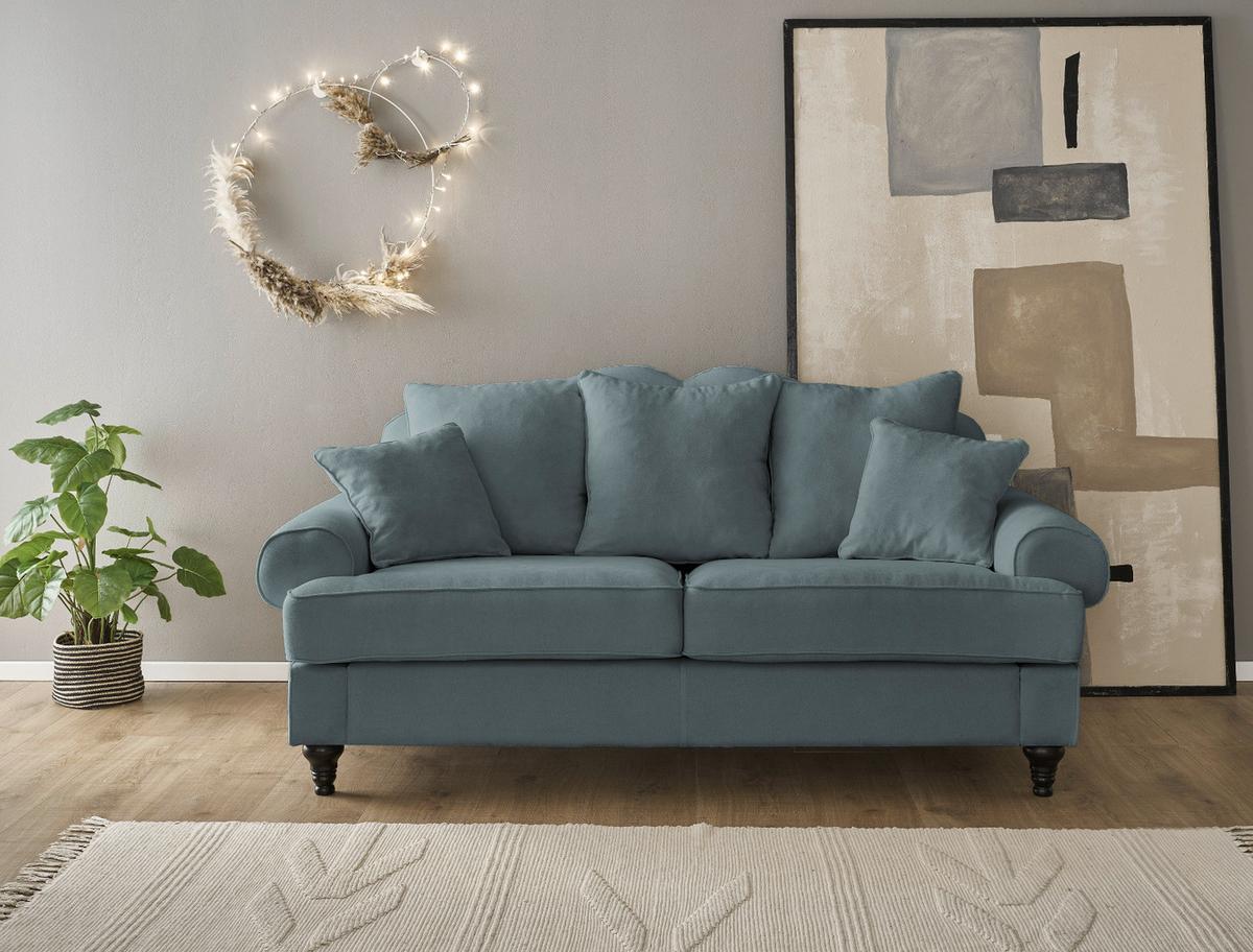 SOFA grau Landhaus, Couch 3-Sitzer 200 cm - Grau, Holz/Textil (200/95/100cm) - Furn.Design