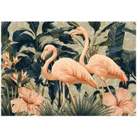FOTOTAPETE Flamingo Blätter Grün 300x210 cm - Multicolor, Papier (300/210cm) - Wallarena