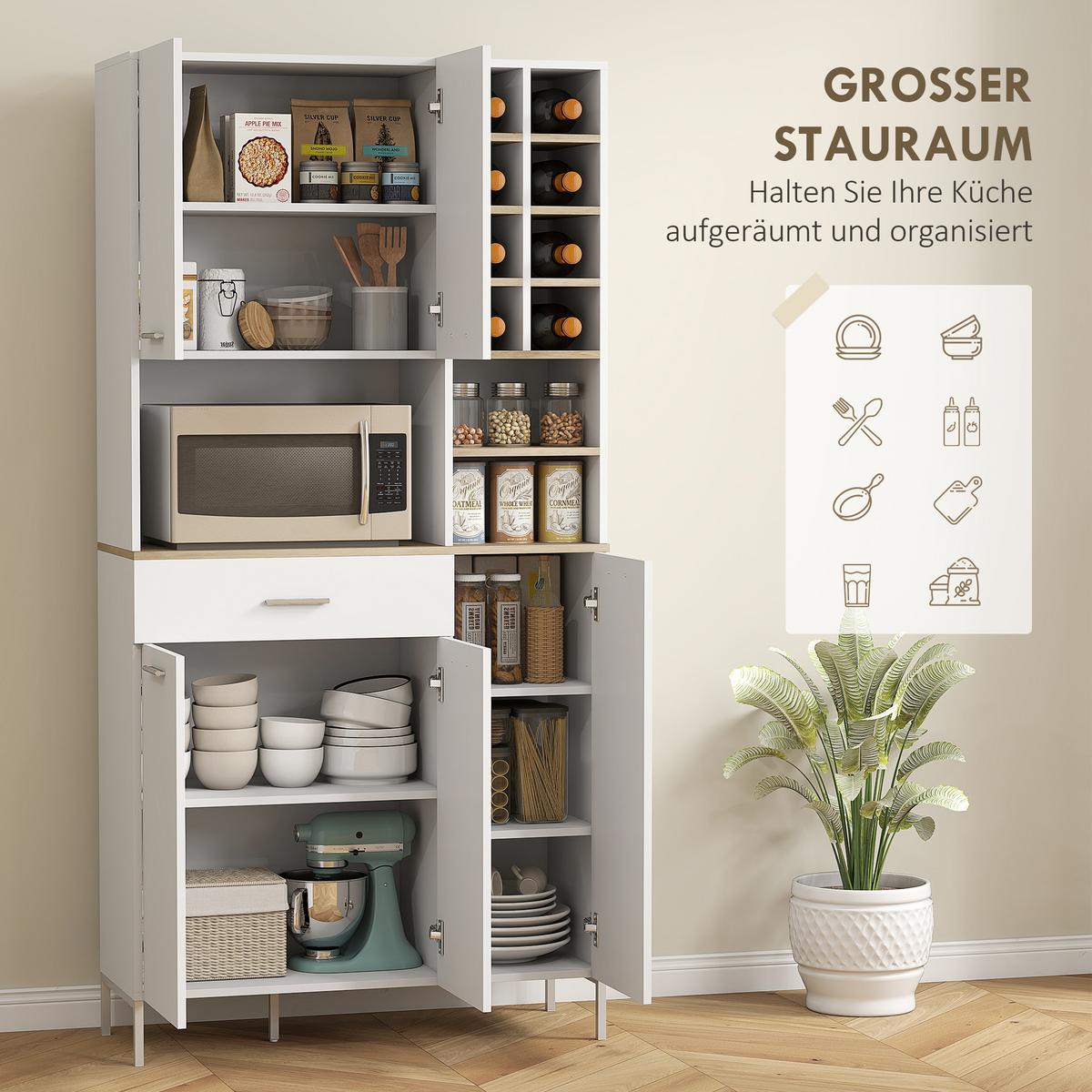 KÜCHENSCHRANK MDF Weiß - Silberfarben/Weiß, Holzwerkstoff/Metall (35/183/90cm) - HOMCOM