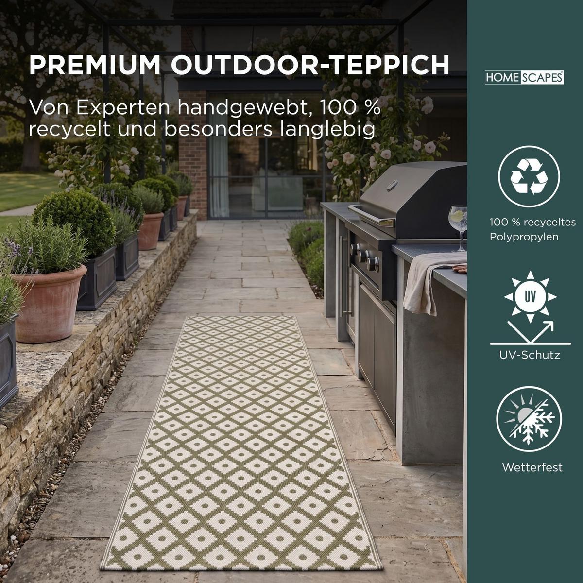 OUTDOORTEPPICH-LÄUFER May, geometrisch gemustert 75/200 cm - Olivgrün, Kunststoff (75/200cm) - Homescapes
