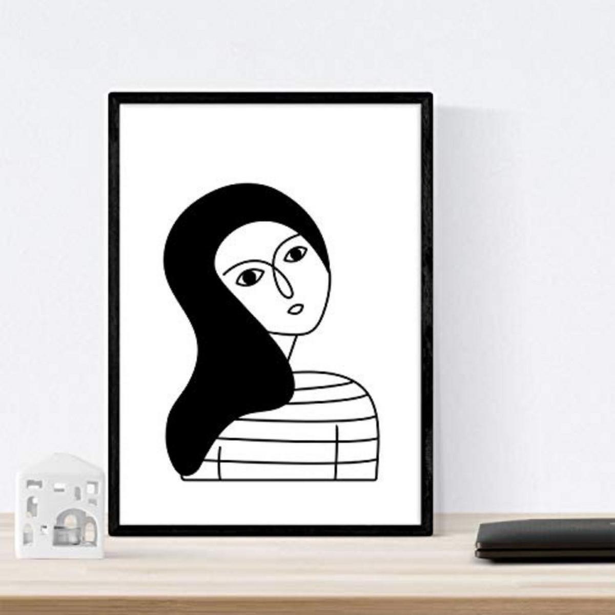 POSTER Set mit 4 „Vier Frauen“ Zeichnungen von Frauen A4 Schwarzer Rahmen - Schwarz, Papier (29.7/3cm) - Nacnic