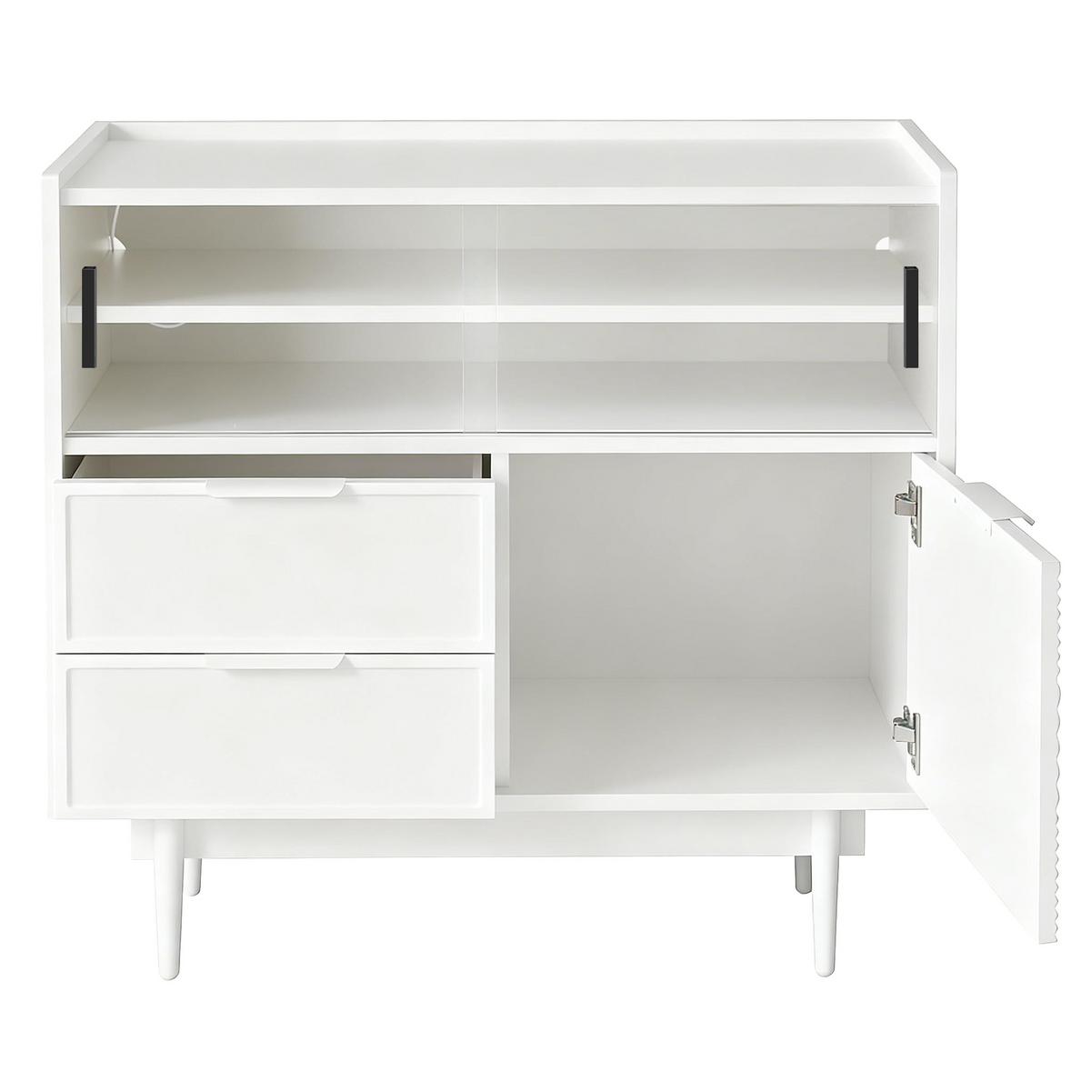 SIDEBOARD weiß 80 cm mit 16-farben led, glasschiebetüren & struktur-front - Weiß, Holzwerkstoff (80/80/35cm) - Urban Meuble