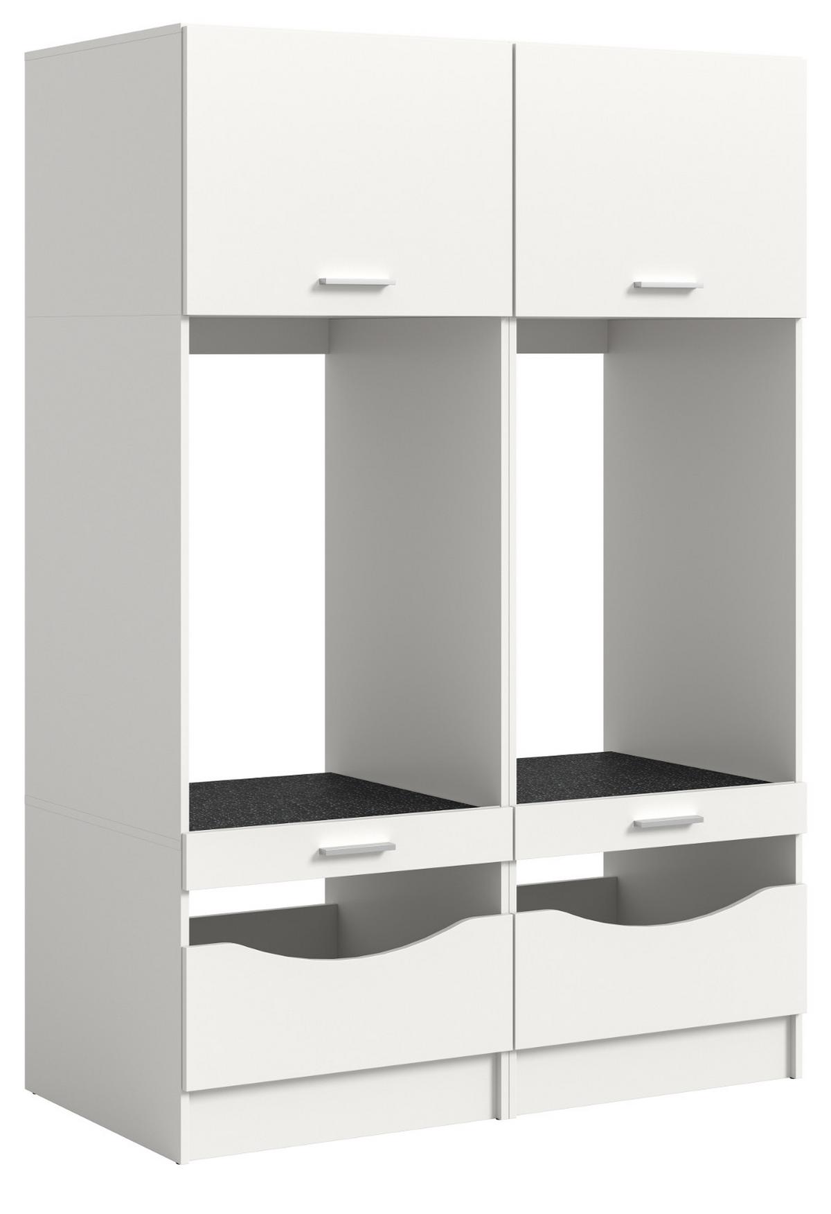 WASCHMASCHINENSCHRANK weiß Set 2-teilig 132 cm, Waschmaschinenumbau mit viel Stauraum - Silberfarben/Weiß, Glas/Holzwerkstoff (132/195/68cm) - Inn.Furn