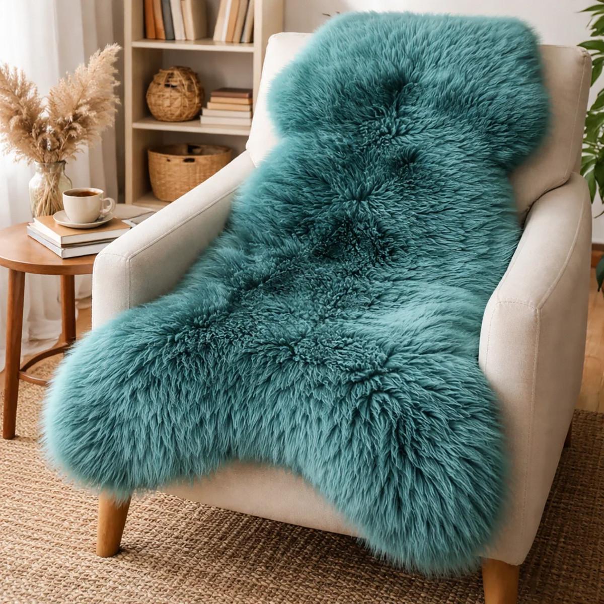 LAMMFELL Öko bunt gefärbt weich Fell Teppich Teal ca. 90 cm - Dunkelgrün, Fell (50/90cm) - Provellus