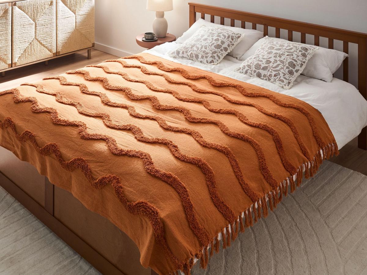 KUSCHELDECKE Baumwolle 150/200 cm Orange Khari - Orange, Textil (150/200cm) - Beliani